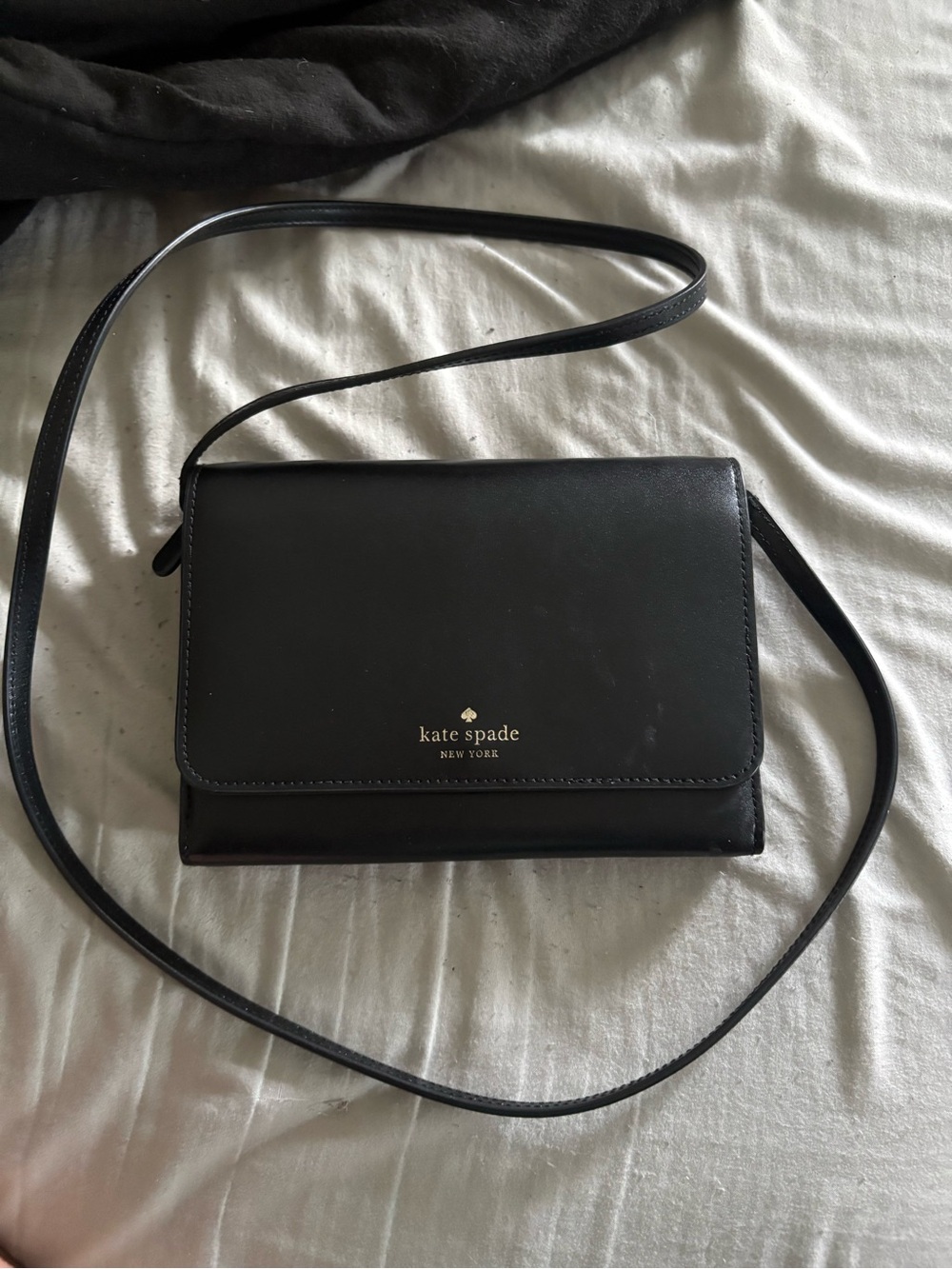 kate spade Black Leather Flap Crossbody Bag
